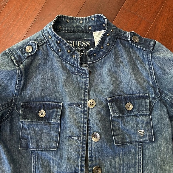 Guess Jeans Guess? Girls M 10/12 Denim Jacket hand decorated bling excellent - Picture 4 of 8